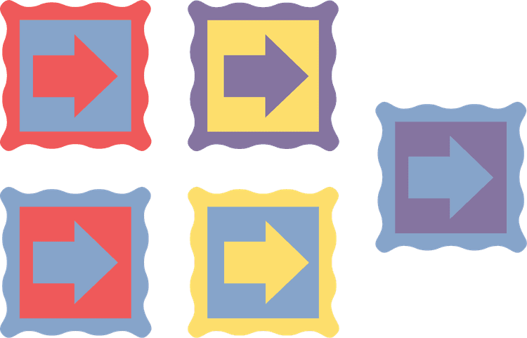 Decorative coloured frames with arrows inside.