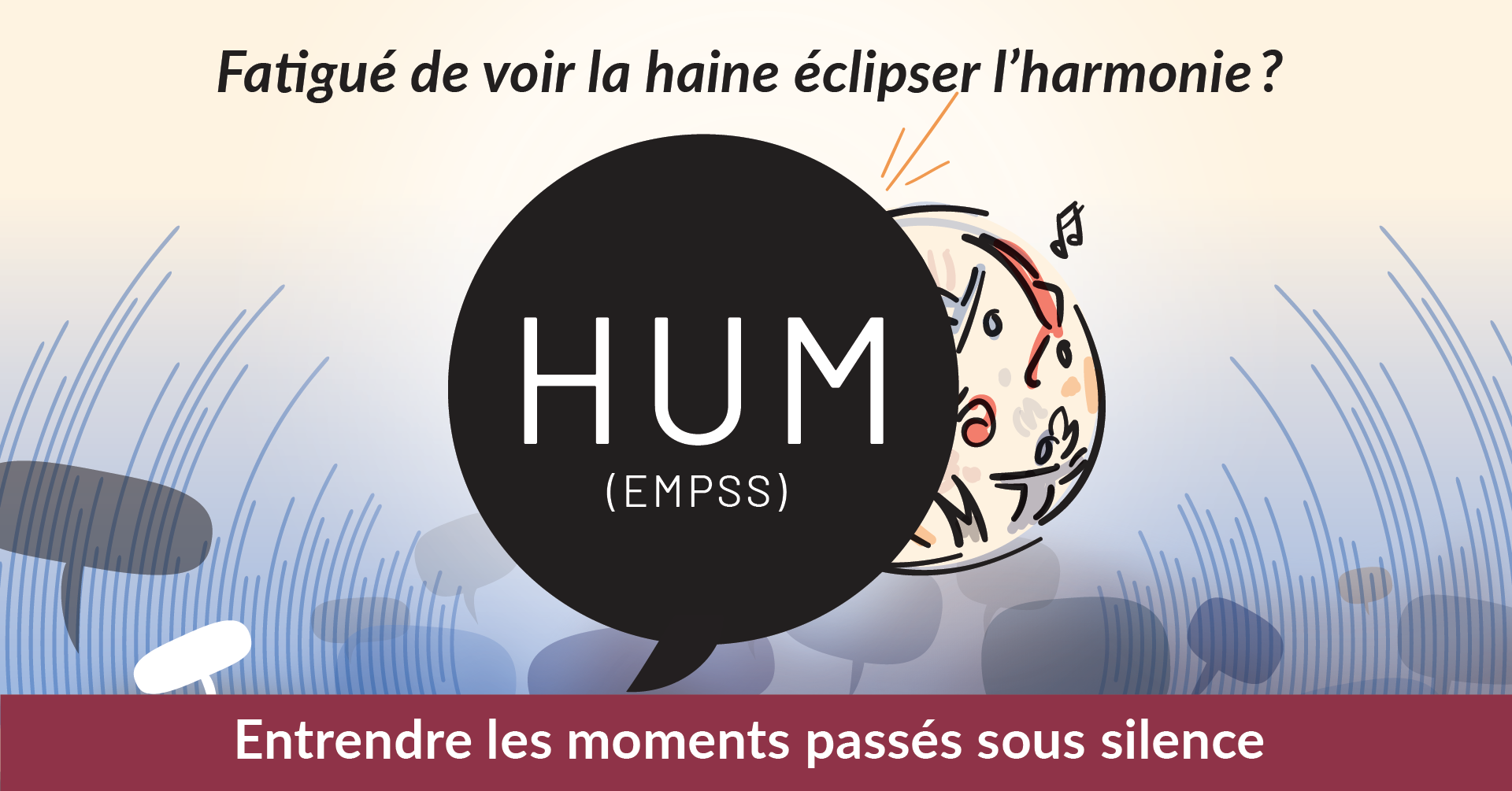 French text 'Entendre les moments passés sous silence...' with speech bubbles and an ear illustration. Logos for Government of Canada, The Students Commission of Canada, and another organization.