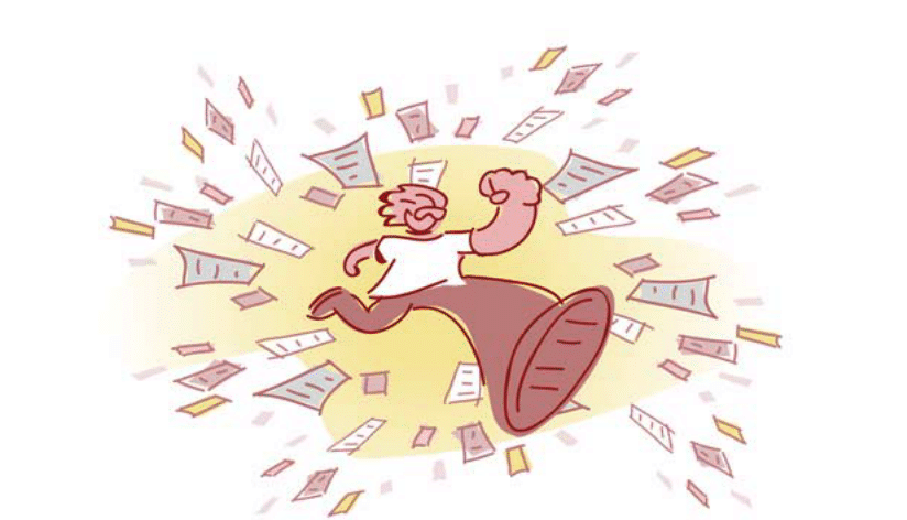 C personne qui traverse avec confiance un tourbillon de documents, symbolisant le triomphe sur les défis liés à la paperasse ou à la bureaucratie. La pose dynamique et les papiers éparpillés transmettent un sentiment d'autonomisation et de détermination.